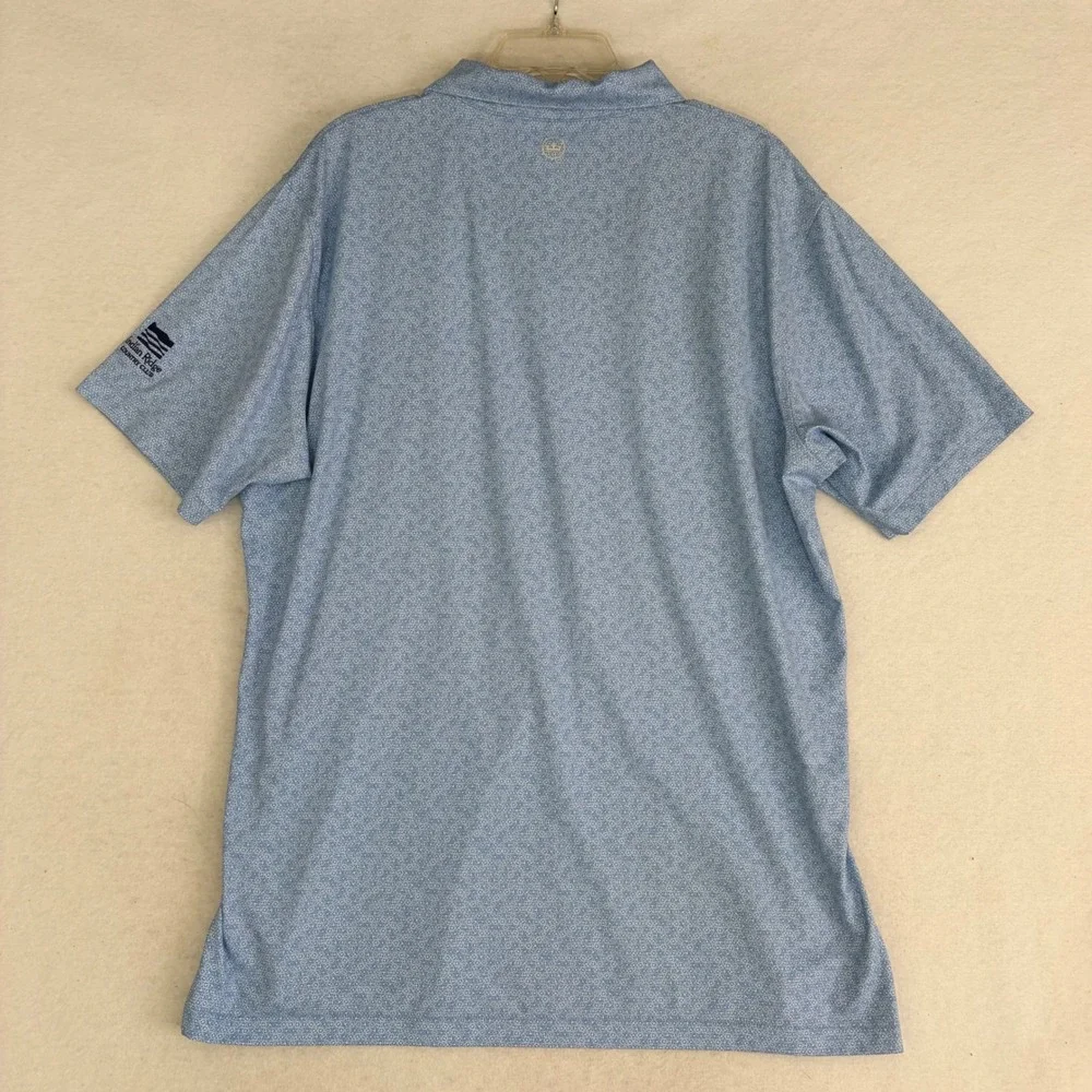 Peter Millar Avenue Performance Jersey Polo Shirt Mens XL Blue Wheel Print Golf